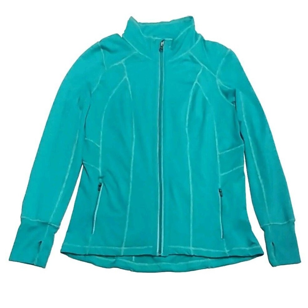 Tangerine Jacket Womens Medium Teal High Neck Thumb Holes Full Zip Activewear
